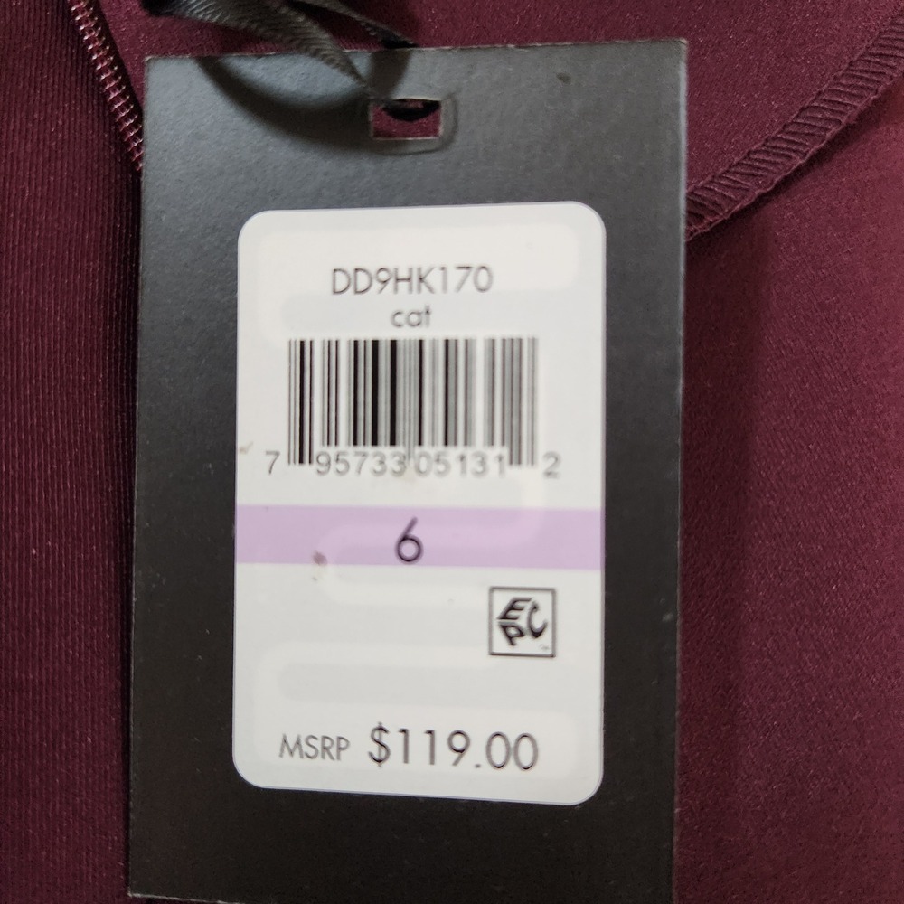 DKNY Burgundy Scuba Dress 6 NWT Short Sleeve Pockets A-Line Knee Length Gold Zip - Picture 11 of 16